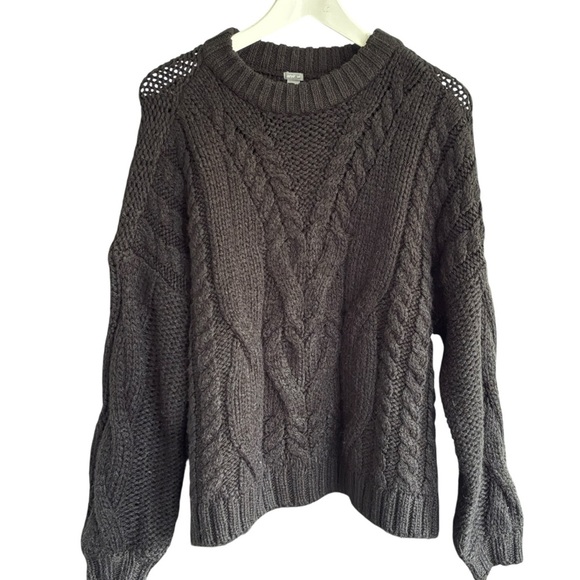 Aerie Black Chunky Cable Knit Oversized Sweater Size Small Petite - Picture 1 of 5